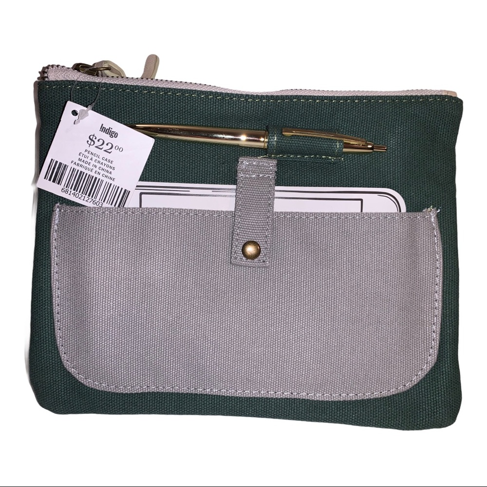 NWT Indigo Green Canvas & Leather Phone, Pencil & Accessories Case